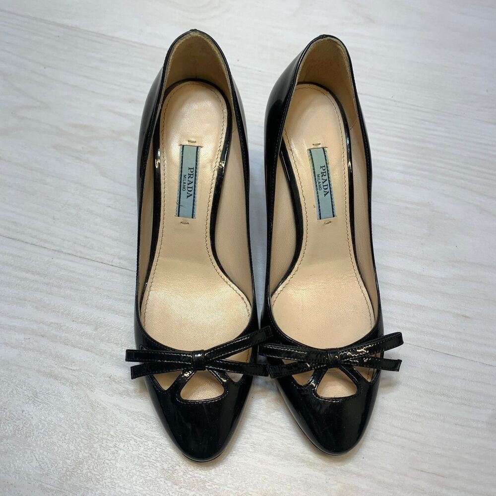 PRADA Milano Womens Size 35 US 5 Bow Pumps Shoes Patent Leather Slip On - Picture 7 of 10